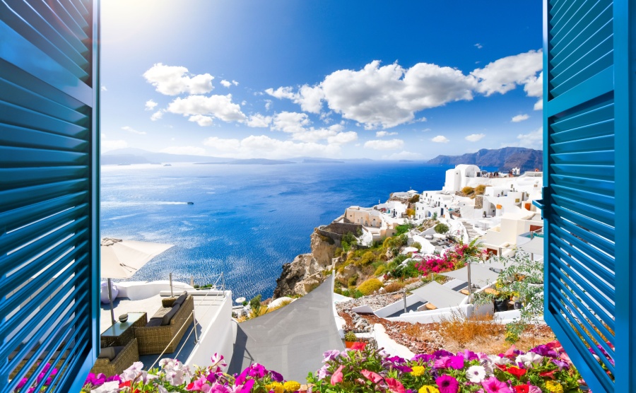 Windows opening up to see the Aegean Sea