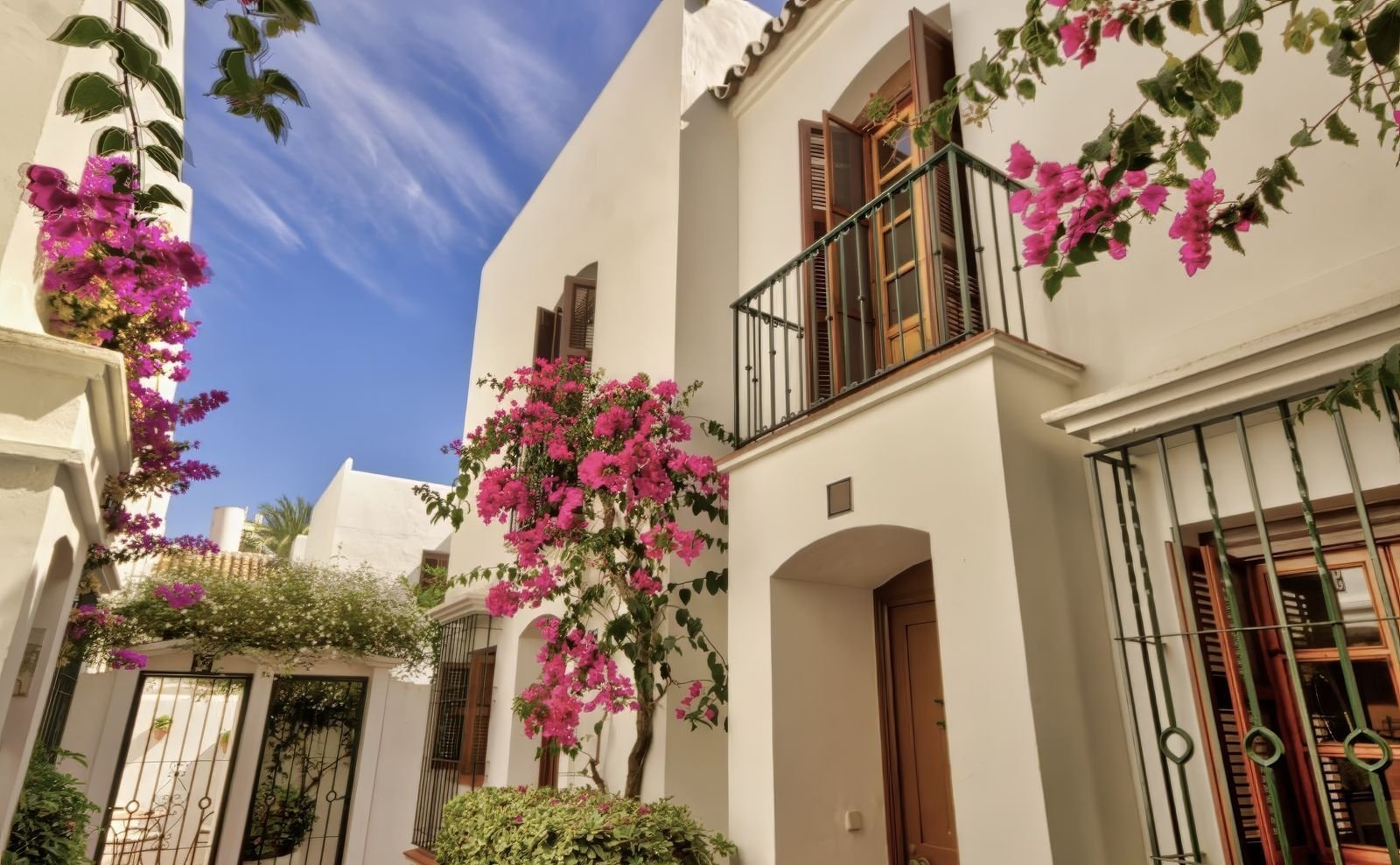 Spanish townhouse with flowers. 