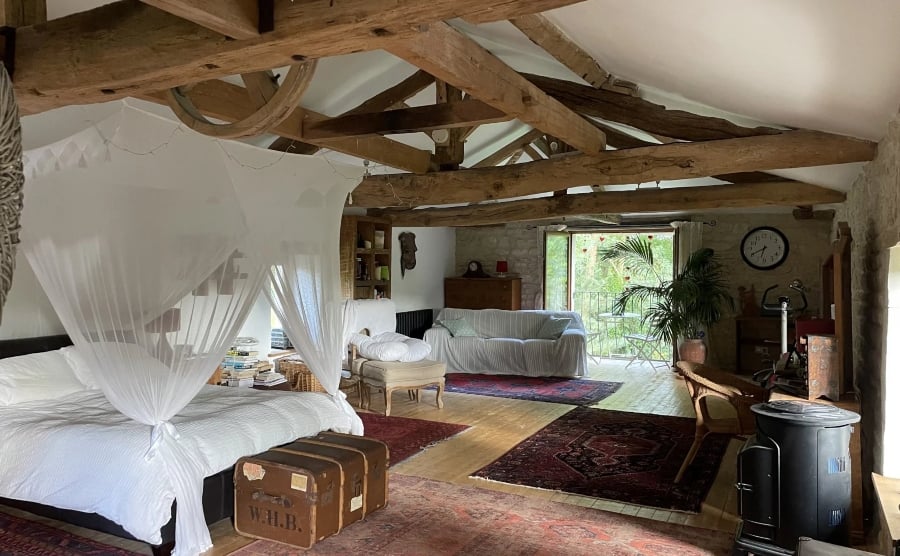 The master bedroom in a converted mill