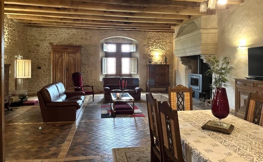 Inside the living room of a renovated chateau