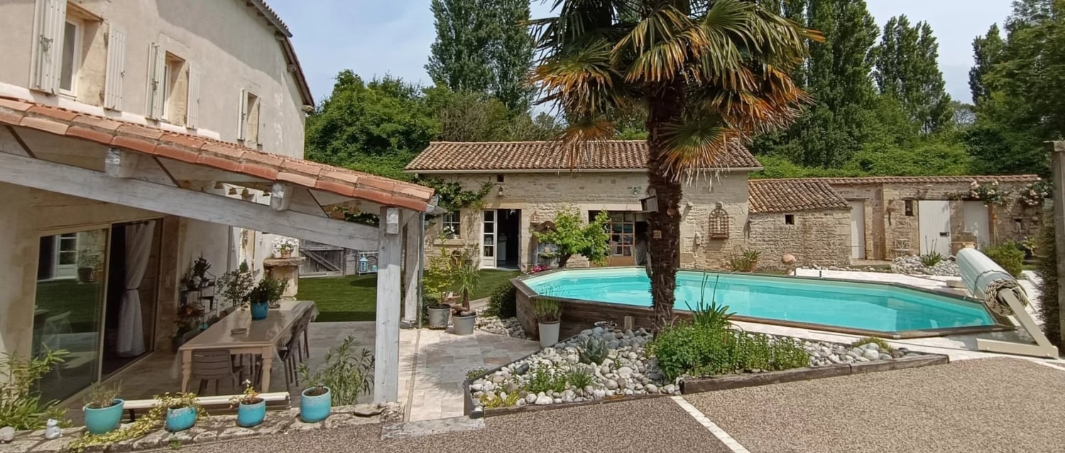 French property with covered terrace swimming pool and guest house