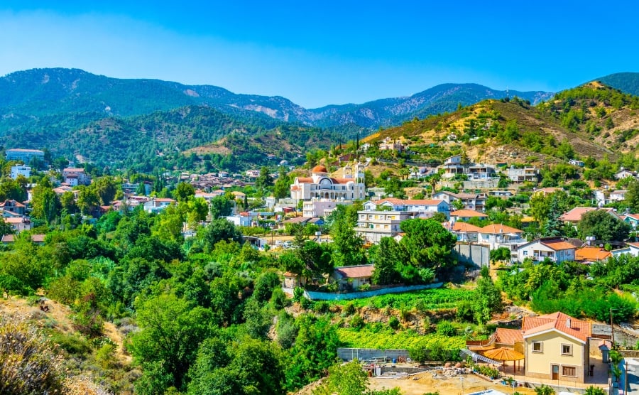 Village in Cyprus with mountains in the background