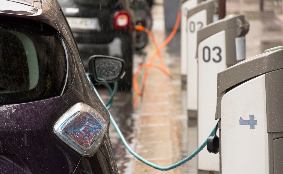 Electric cars charging on the streets of France