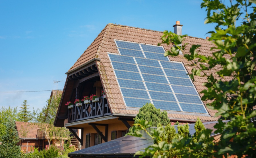 Solar panels on a home in France