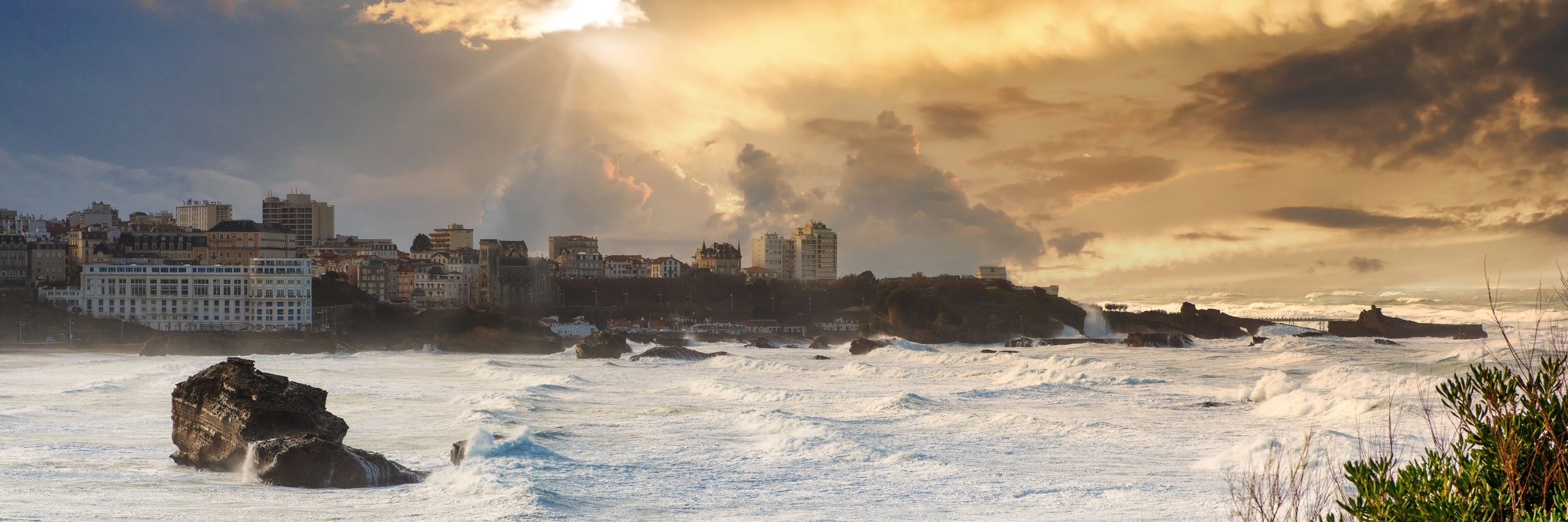 an ocean storm weather with huge waves in Biarritz, France