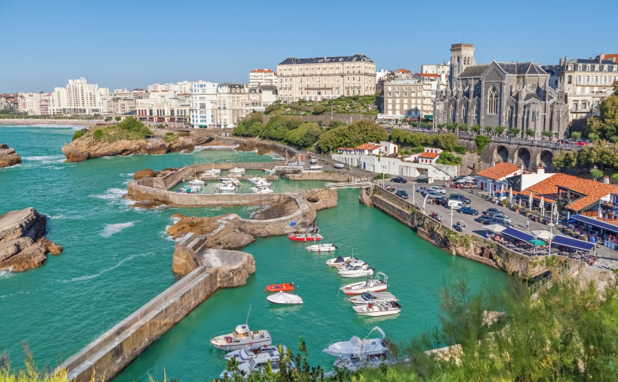 France's loveliest seaside off-season, port for small boats in Biarritz, Aquitaine, France