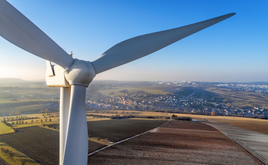 A wind turbine in the French countryside