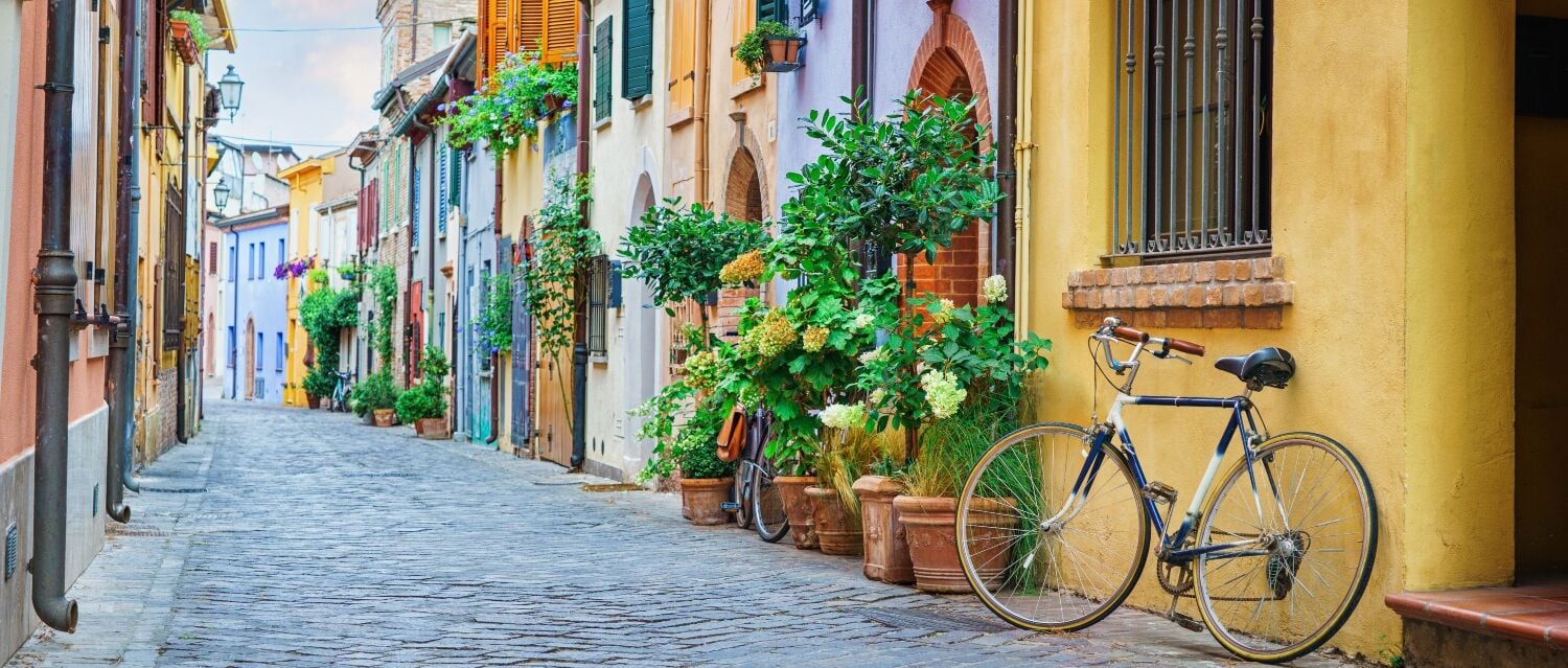 Row of colourful houses in Italy