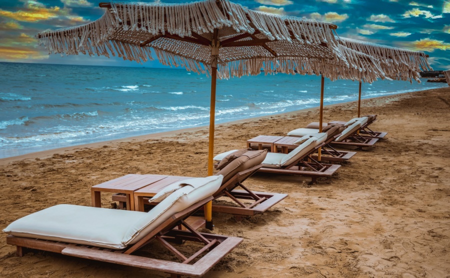 Sun loungers on one of Limassol's beaches