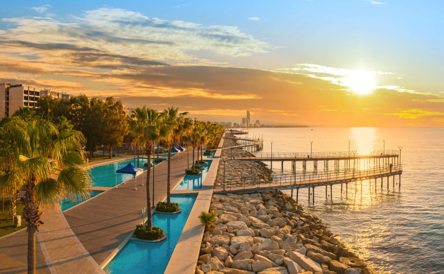 Limassol marina under a setting sun