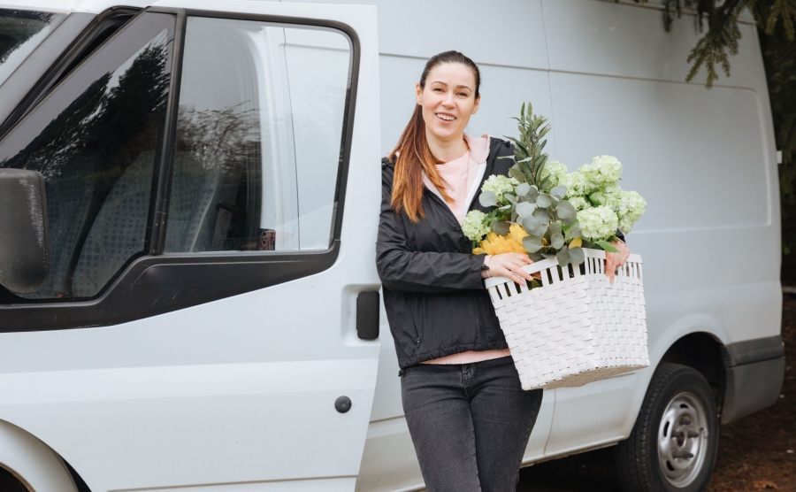 A woman making a delivery in France