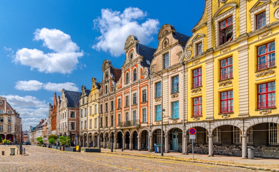 A row of old traders houses in an Arras square