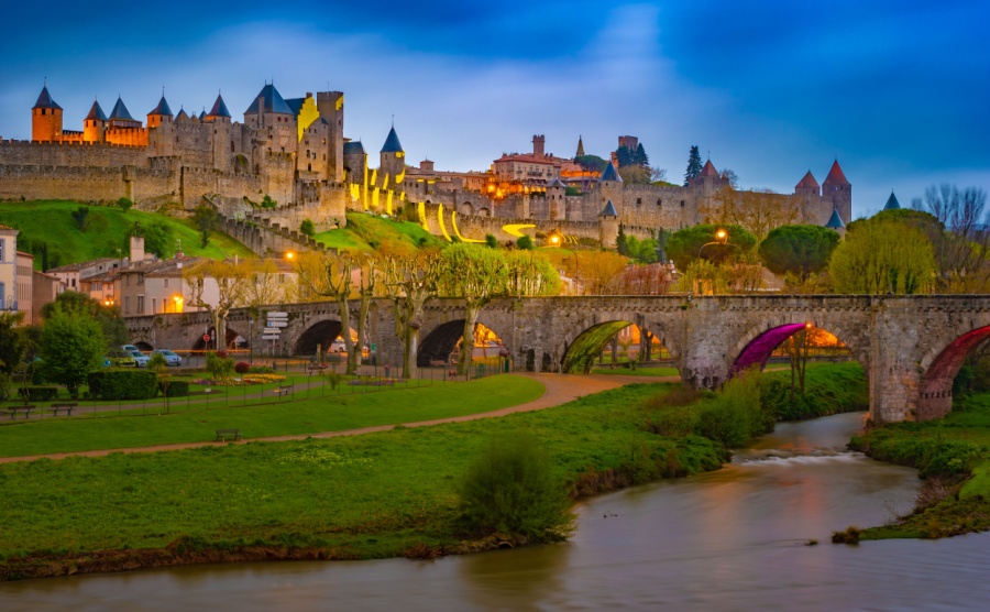 A view of Carcassonne at night