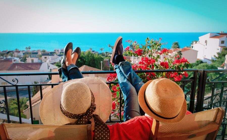 Couple on a balcony terrace