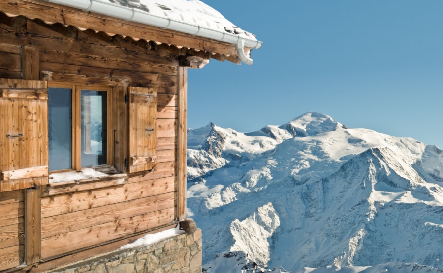 A ski chalet in France looking over the alps