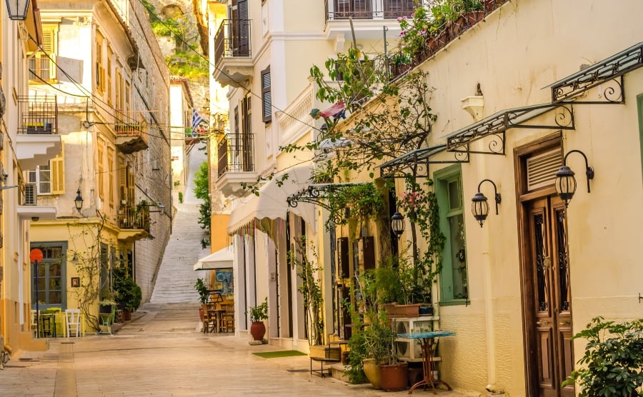 Cobble street in Nafplio, Greece