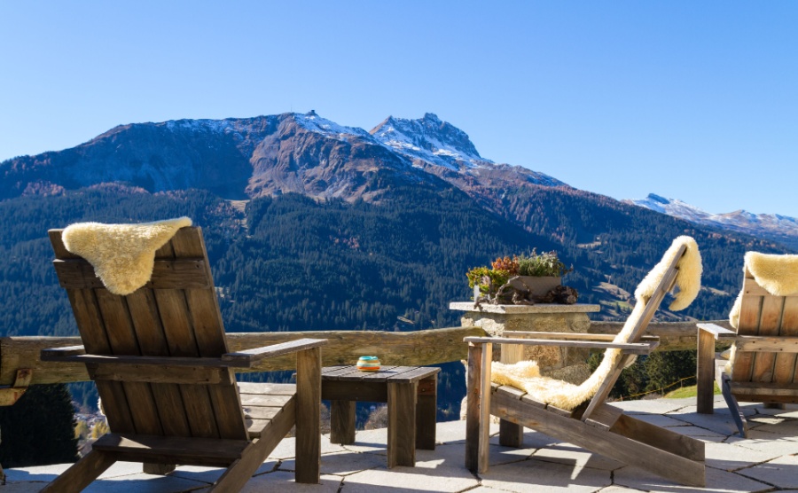 A ski property terrace looking out on the landscape