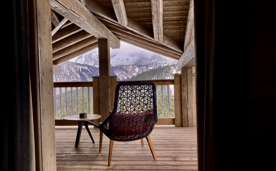 A chair on a terrace in a Courchevelle property