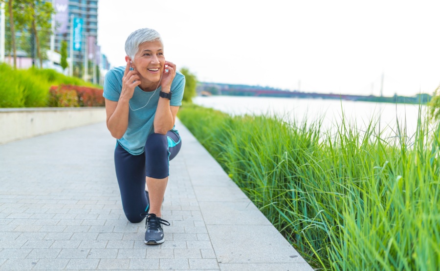 Older woman running in Cyprus