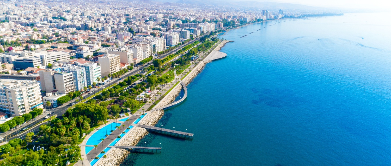 An aerial shot of Limassol's beach