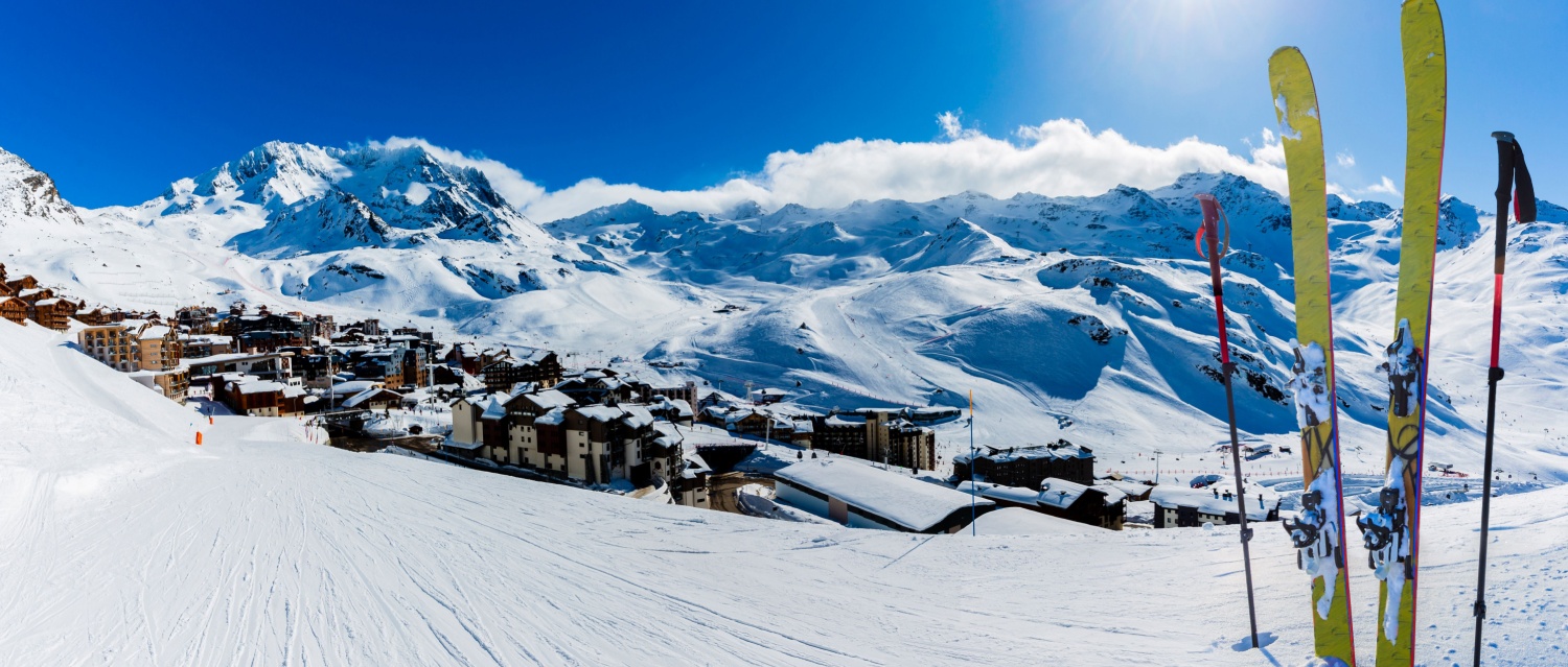 Skis stuck in the snow over Meribel