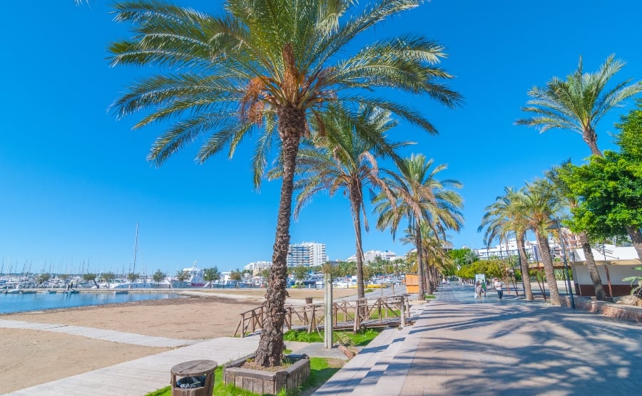 Boardwalk by beach in Sant Antoni de Portmany