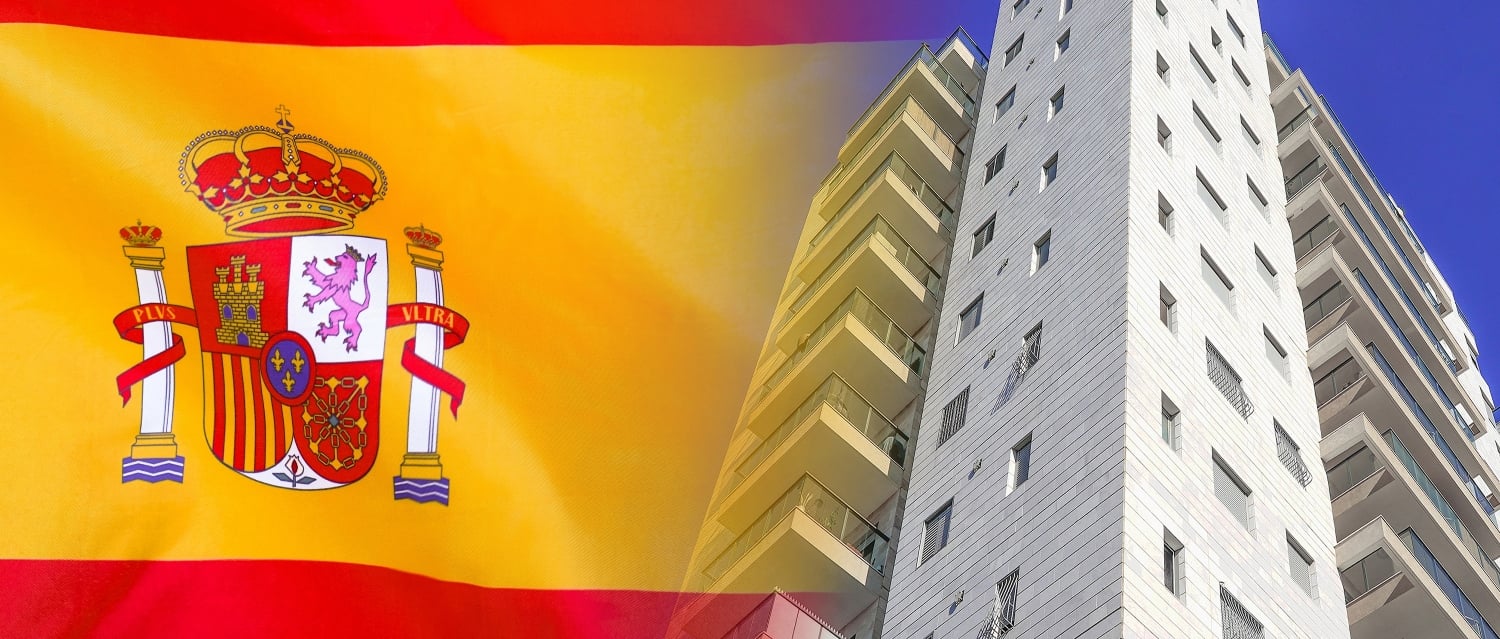 Spanish flag and apartment block