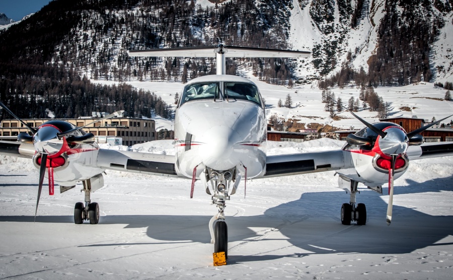 A private plane on the runway of a ski resort