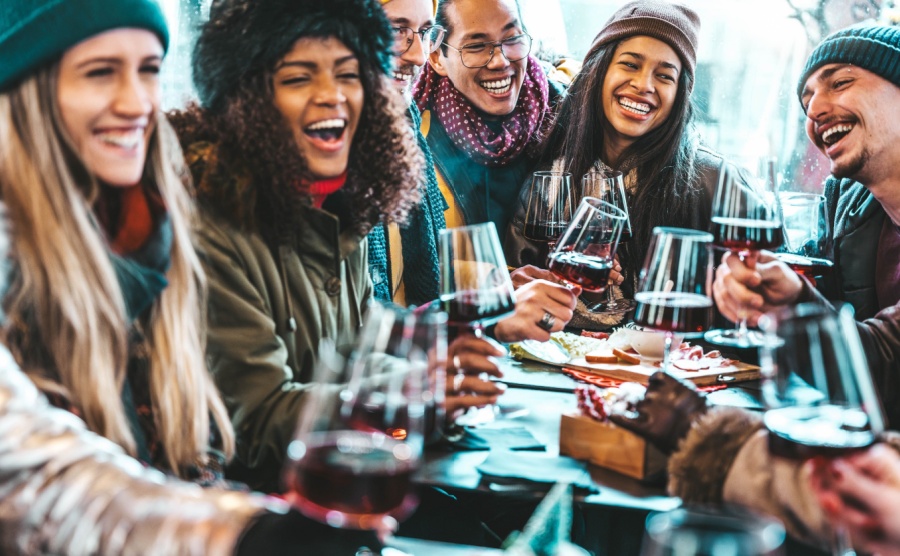 A party enjoy food on the alps